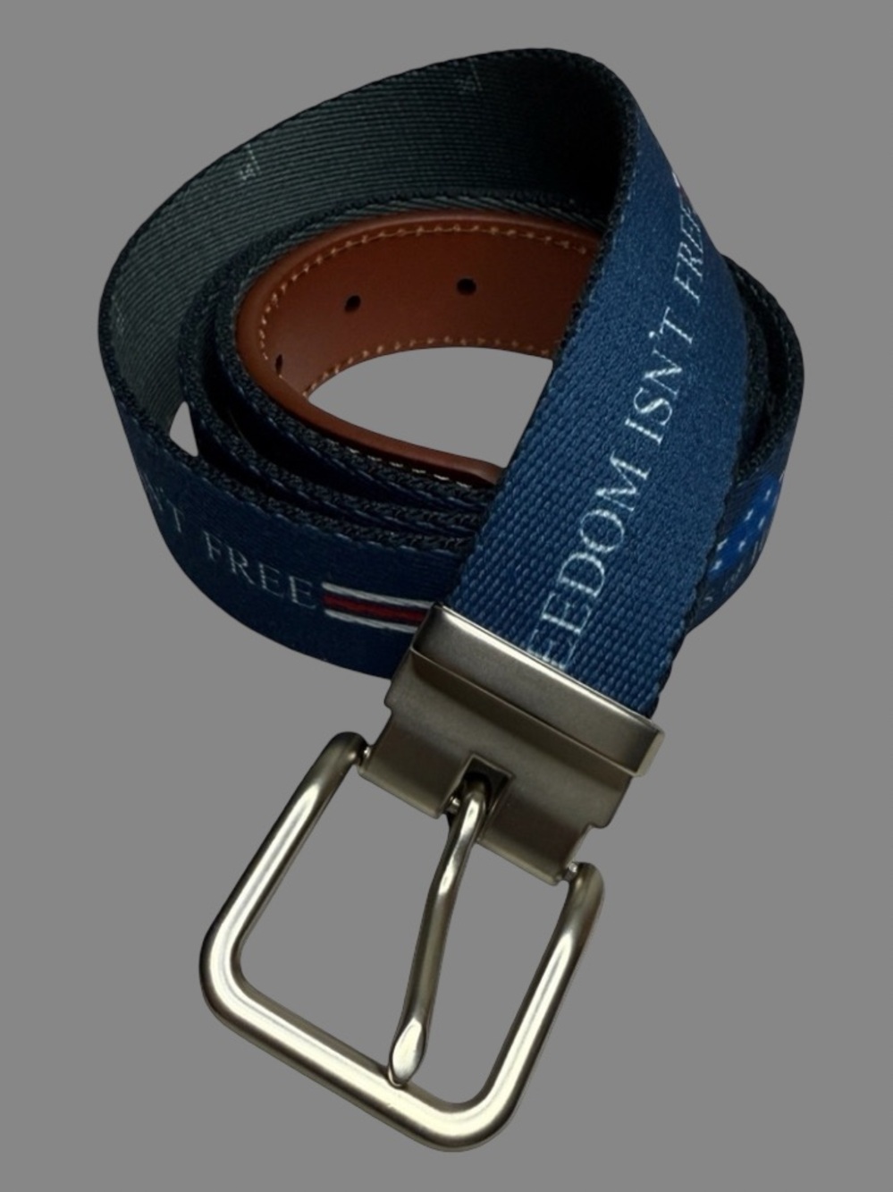 Peter Millar Belt Mens 42 Blue Canvas & Leather Military Freedom Isn’t Free Golf